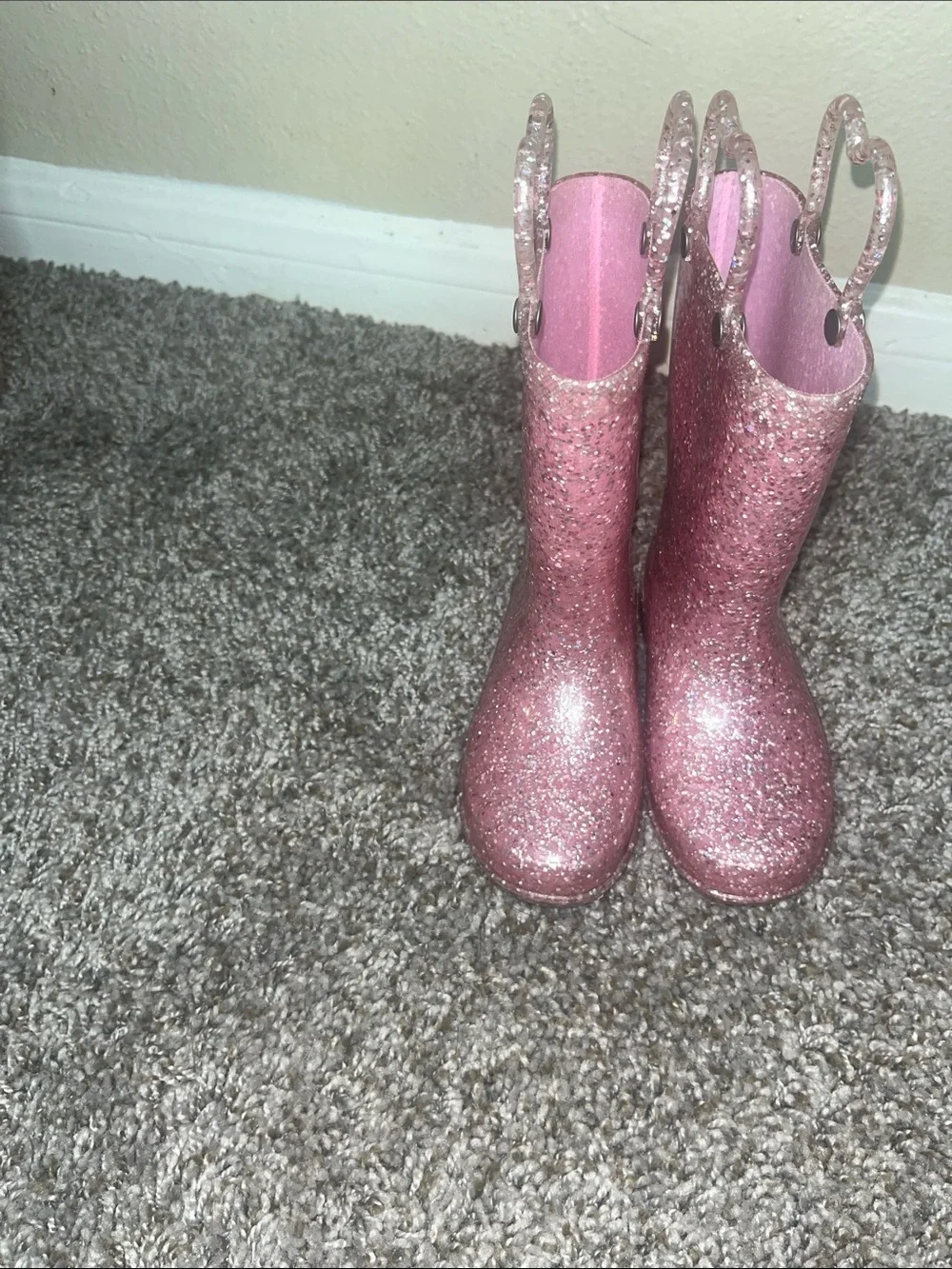 Western Chief Toddler Glitter Pink Rain Boots with Heart Handles